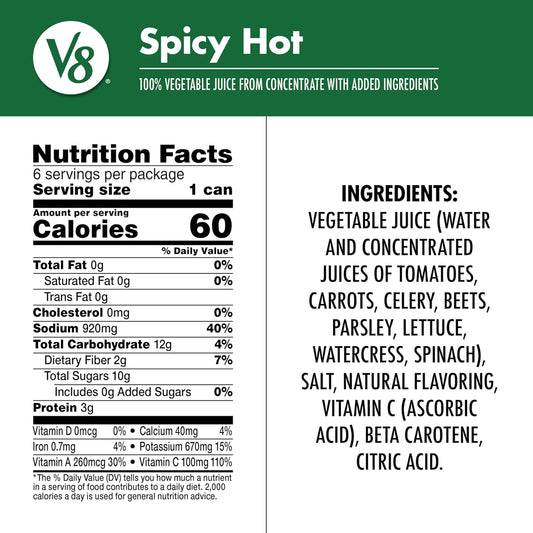 2.5 servings of vegetables and excellent source of vitamins a and c per 11.5 fl oz can
