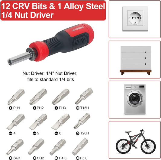 4.53" alloy steel extension shaft on extendable variants for hard-to-reach screws