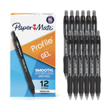 Paper Mate Profile Black Gel Pens 12 Pack – Child-Friendly Retractable Pens for Dorm Study Desks and Homework Stations