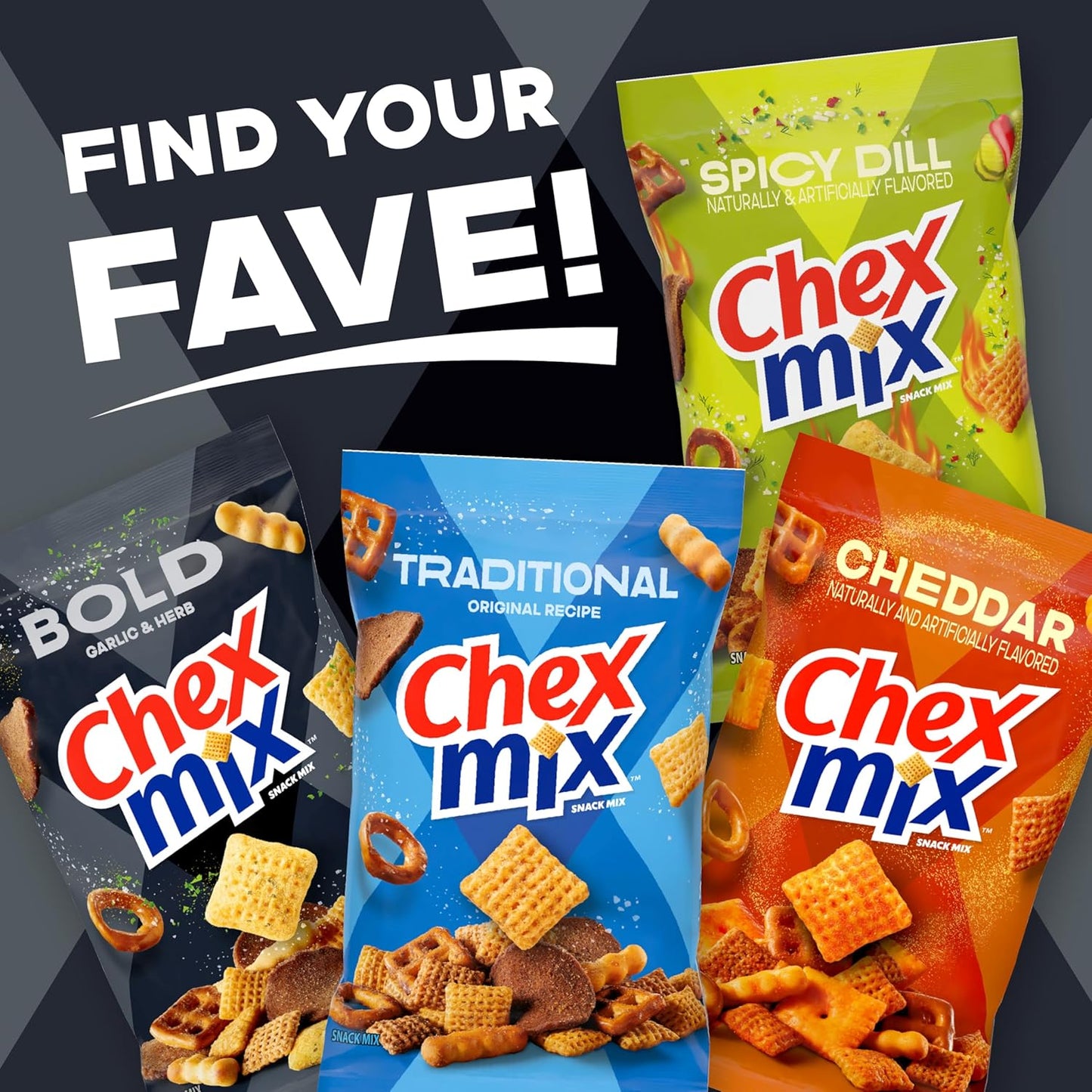 Chex Mix Bold Garlic and Herb Snack Mix – Tailgate and Grill-Out Snack for Outdoor Sports Viewing, 13.5 oz