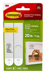 Command 20 Lb XL Heavyweight Picture Hanging Strips, Heavy Duty Adhesive Strips Engineered for Reliable Hold Without Wall Anchors or Sharp Hardware, 8 Pairs White Adhesive Strips