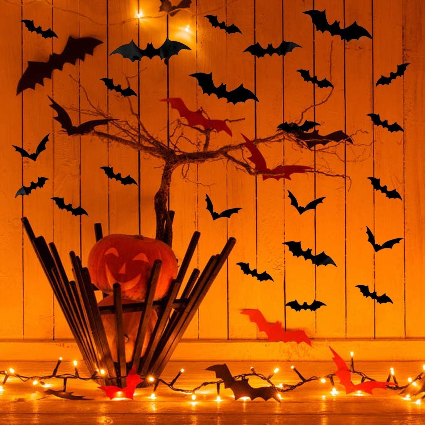 DIYASY Black 3D Bat Stickers 120 Pack Halloween Wall Art for Front Porch Entryway and Living Room Spooky Accent