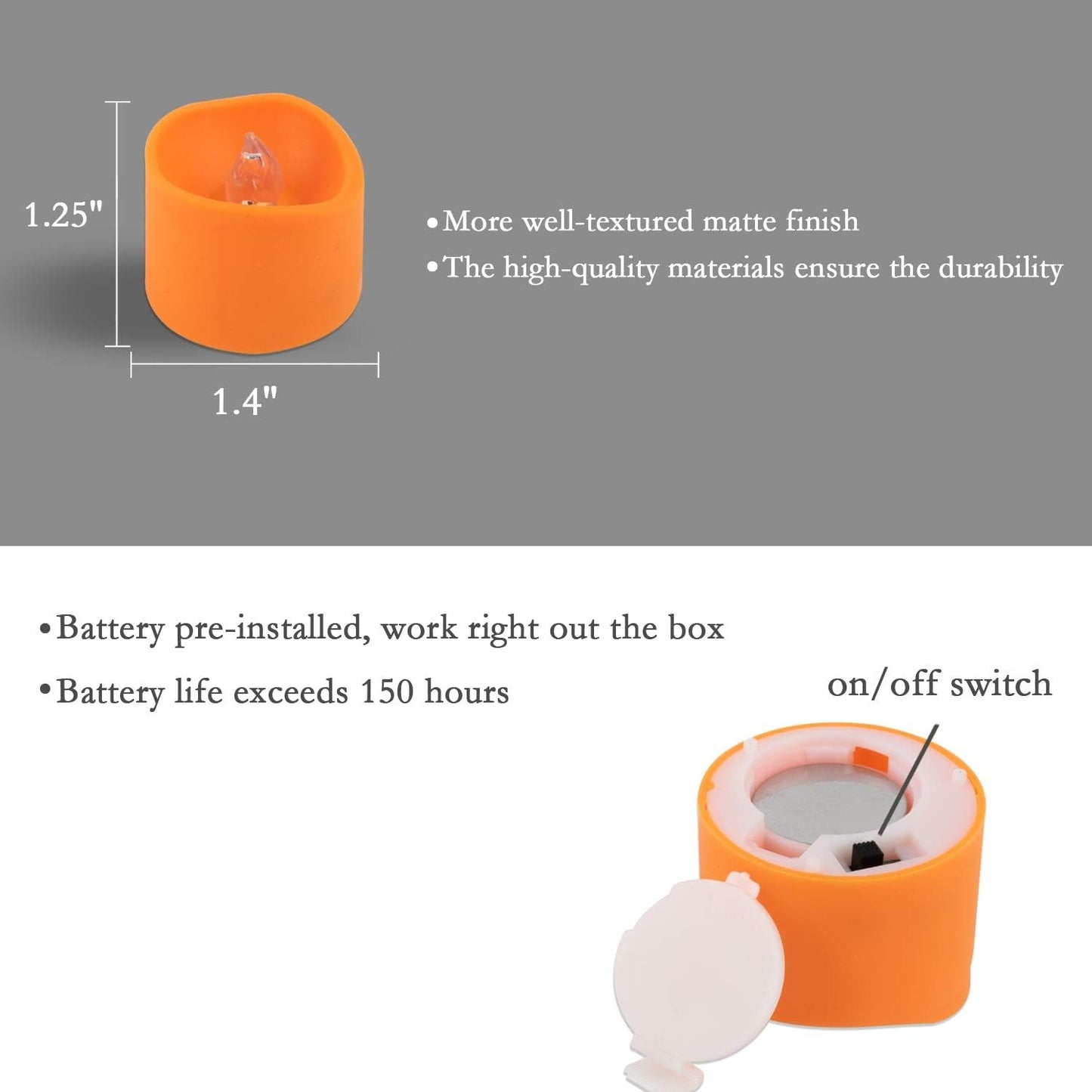 Homemory Flameless Halloween Tealights 12 Pack Orange Battery Candles — Worry Free Faux Flame for Homes with Kids Pets and Seniors