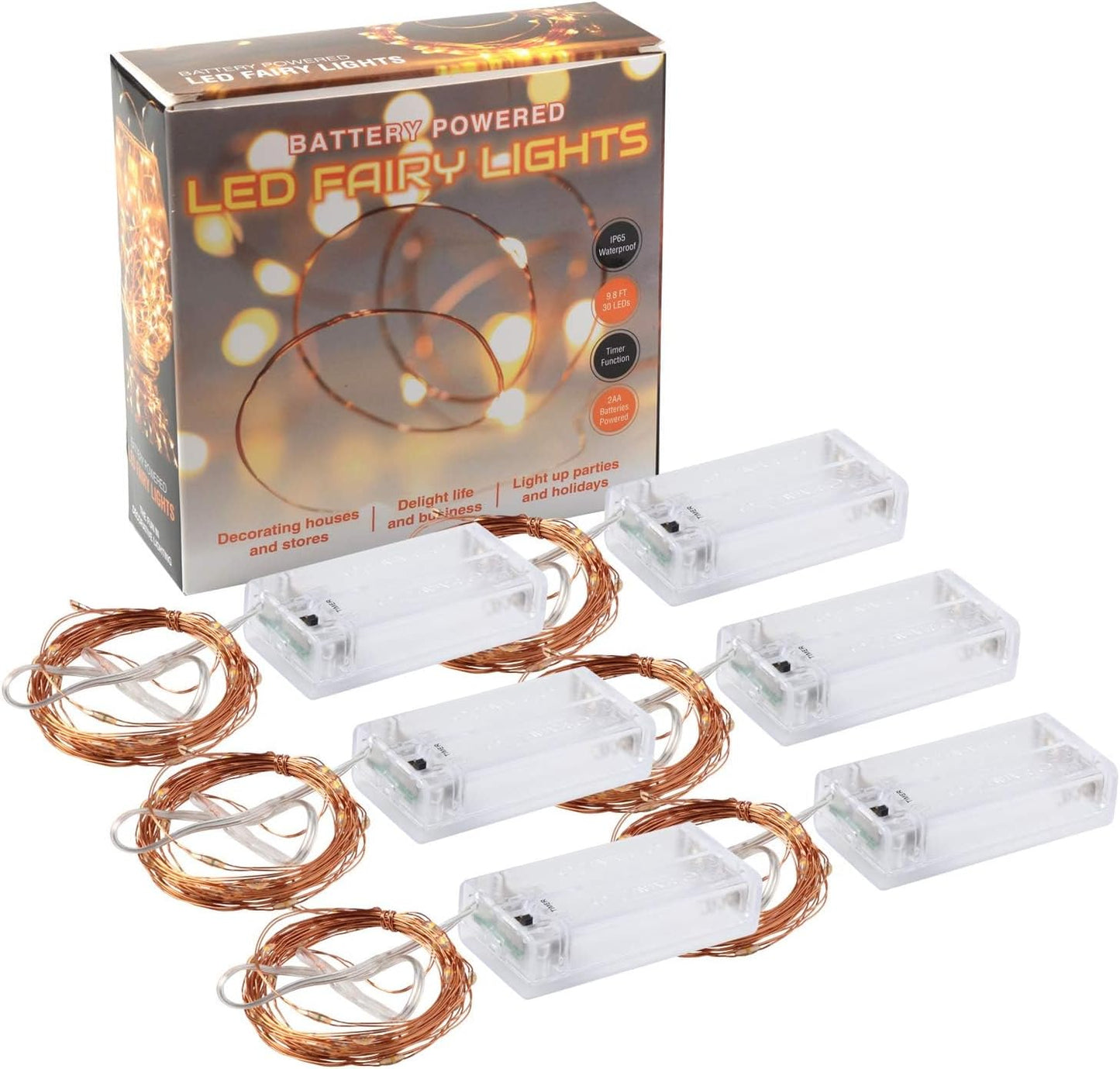 innotree Battery String Lights – Outdoor Dining and Porch Railing Decor, Weather-Resistant Warm White 10ft 6-Pack