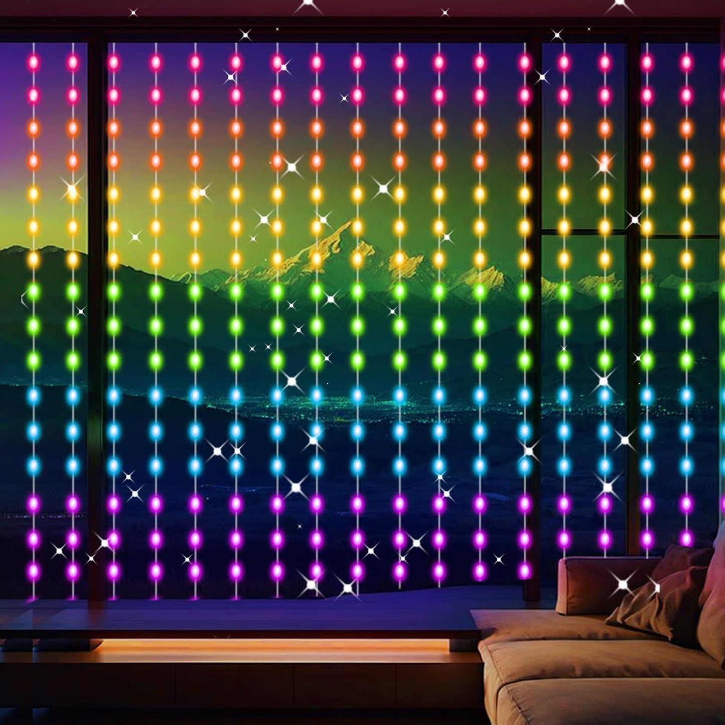 LuminVue RGB Curtain String Lights – Consistent Study Atmosphere with Music Sync, 8x6ft USB Powered