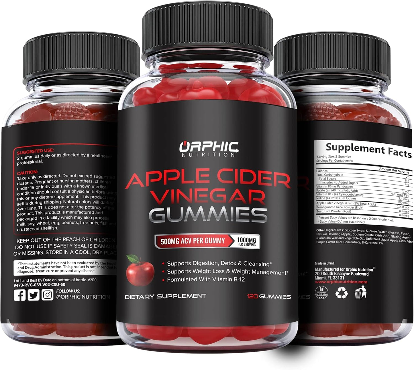 ORPHIC NUTRITION Apple Cider Vinegar Gummies 1000mg – Workplace Wellness Staple for Digestion and Daily Drive