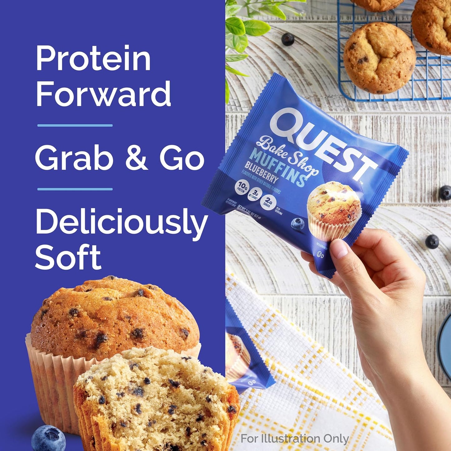 Quest Bake Shop Blueberry Muffins – Pre-Workout Snack for Tight Schedules and Quick Fueling Between Meetings, 4 Count