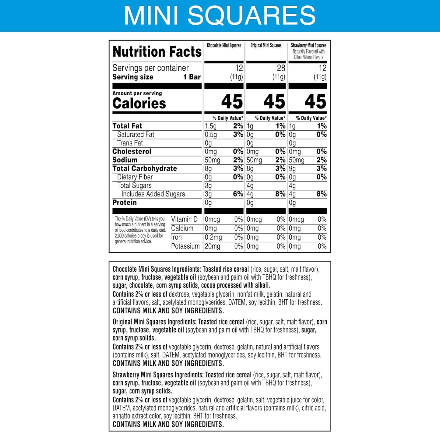 Rice Krispies Treats Mini Squares – College Care Package Snack with Three Flavors, Bulk 52 Count Gift Box