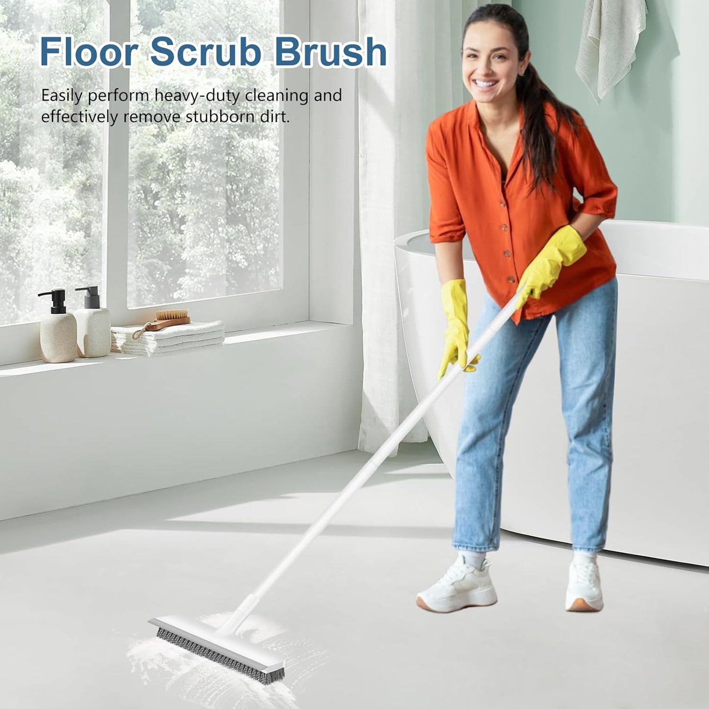 SetSail Long Handle Outdoor Scrub Brush with Stiff Bristles and Scraper Edge, Extendable Deck and Patio Cleaner for Porch Garage Entryway