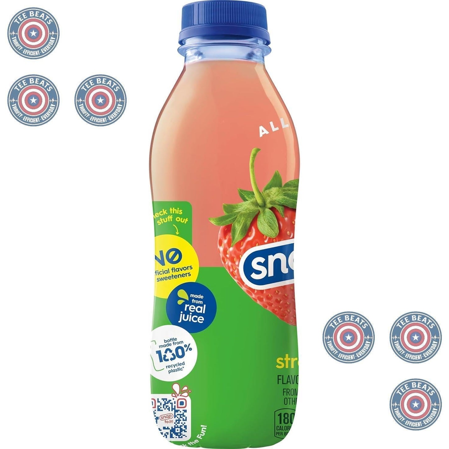 Snapple Kiwi Strawberry Recycled Plastic Bottles 16oz 12 Pack - Sealed Cap Travel Beverage for Coolers and Hiking Adventures