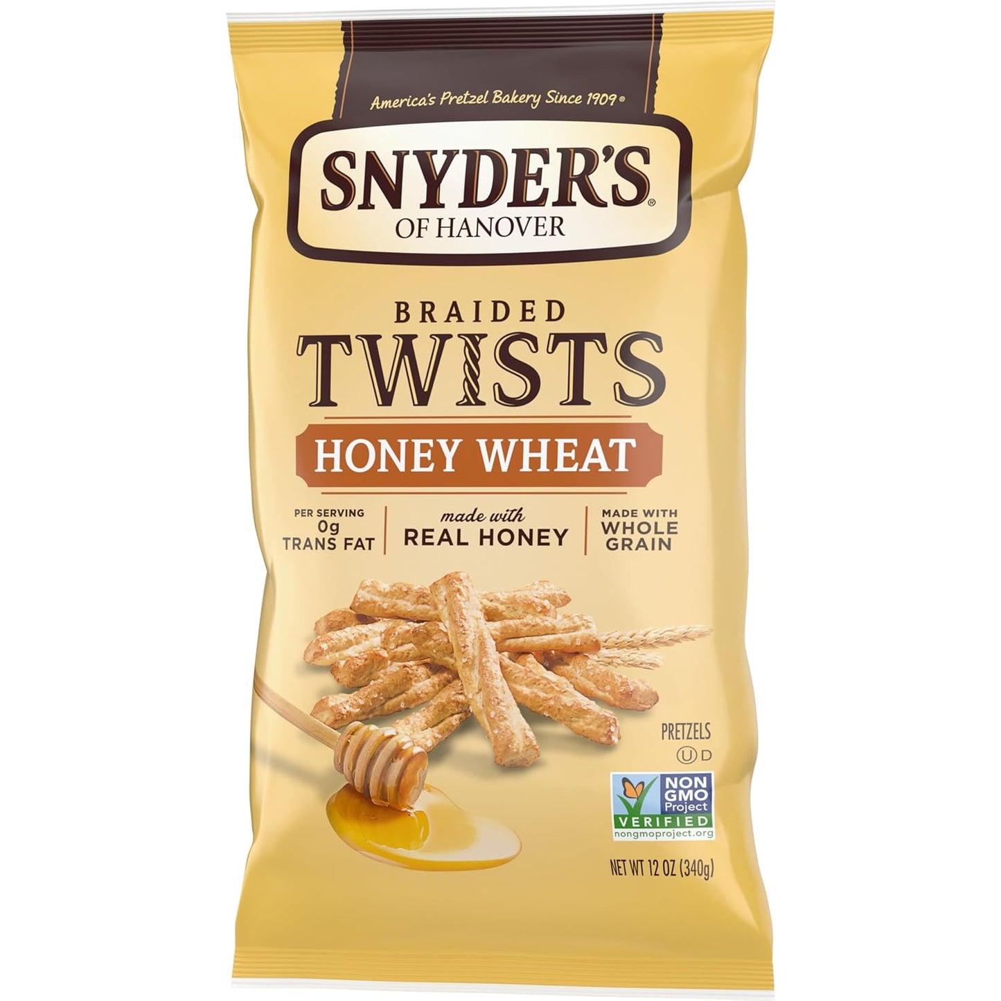 Snyder's of Hanover Honey Wheat Pretzel Twists – Hiking Trail and Camping Portable Snack, 12 oz Bag