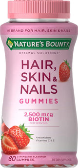Nature's Bounty Optimal Solutions Hair Skin & Nails Gummies – Wind-Down Bedtime Beauty Ritual with Strawberry Chews, Biotin 2500 mcg, 80 Count