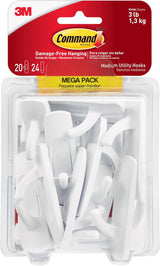 Command Medium Utility Hook Mega Pack – No-Drill Hooks for Mantel Displays, Wreaths, and Seasonal Wall Decor
