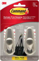 Command Minimalist Wall Hooks – Uncluttered Coat and Key Hanging Solution, Neutral Brushed Nickel Metal, Damage-Free Removal