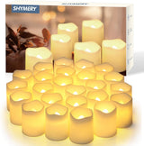 SHYMERY Flameless Flickering Votive Tea Lights 24 Pack Battery Operated for Mantel Shelves and Tabletop Home Decor