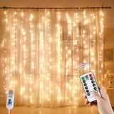 YEOLEH Weather-Resistant LED Curtain Lights – 144 Bulbs for Patio, Balcony, and Open-Air Dining Ambiance