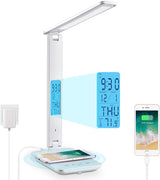 LAOPAO Simple Desk Light with Built-In Wireless Charger – Neutral Tone Finish, USB Output, and 3 Color Temperatures for Less-Is-More Homes
