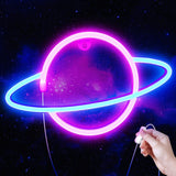 Lumoonosity Saturn LED Neon Light - Decorative Accent Piece for Gaming Room and Content Creation Backdrop, Planet Wall Sign with Adhesive Mount