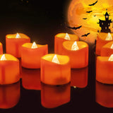 Homemory Flameless Halloween Tealights 12 Pack Orange Battery Candles — Worry Free Faux Flame for Homes with Kids Pets and Seniors