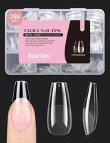 Beetles Gel Nail Tips Flat-X – Calming DIY Manicure Companion for Bath Night Pampering, 16-Size Coffin Press-Ons for Flat & Natural Nail Beds
