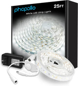 phopollo White LED Light Strip – Tool-Free Adhesive Install, No Drilling or Wall Damage in Rentals