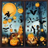 Pumpkin Spider Bats Shop Window Clings – Ambient Halloween Window Art for Front Door Glass and Entryway, No Adhesive Needed