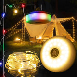 DGE Waterproof Camping Lights – 2-in-1 RGB and Warm White LED String Lights 32.8ft, Rechargeable Battery, 5-8 Hour Runtime