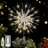 Lewondr Lighted Snowflake Tree Topper – High End Holiday Centerpiece, 12.2in Epoxy Crystal LED Treetop in Silver White
