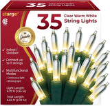 Brightown Incandescent Mini Christmas Lights 35 ct - 3000K Clear Warm White for Small Tree, Entryway, and Cozy Home Holiday Styling, 6.6 ft Green Wire