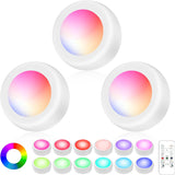 Battery Operated Wireless Puck Lights 3 Pack – Birthday Gift for Mom, RGB Mood Lighting for Shelves, Closets, and Home Decor