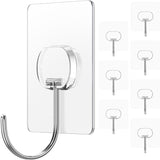 JINSHUNFA Adhesive Wall Hooks – Sleek Transparent Hook for Shower and Entryway, 8 Pack