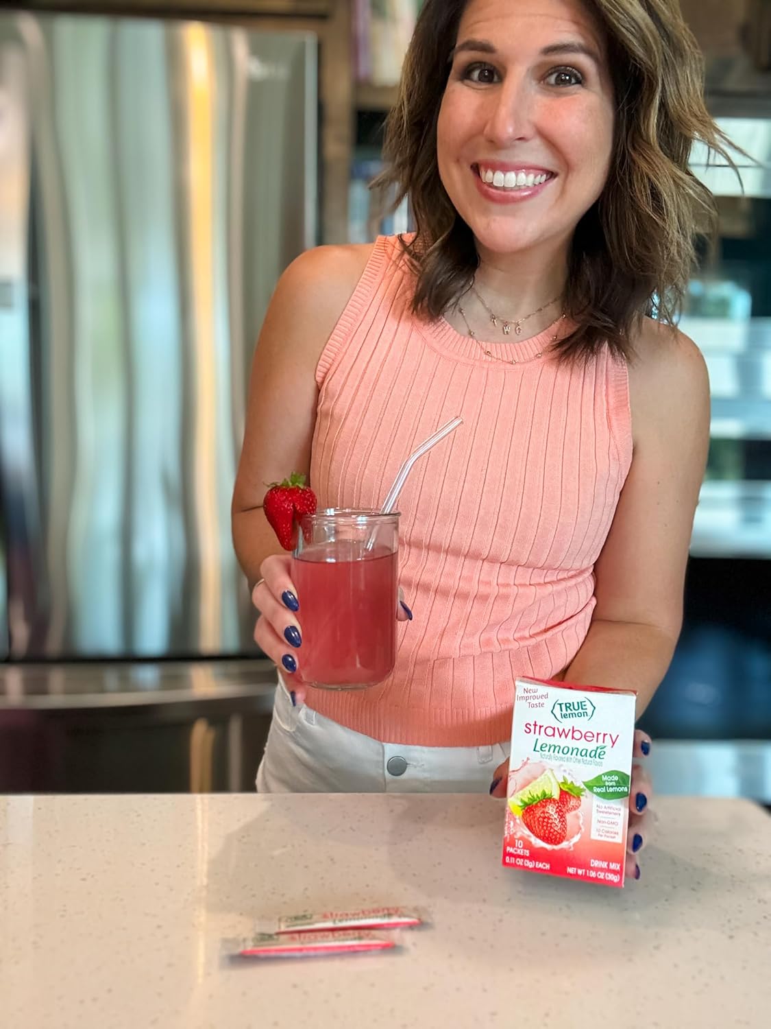 True Citrus True Lemon Strawberry Lemonade Powdered Packets – Commuter Bag Hydration for Workdays