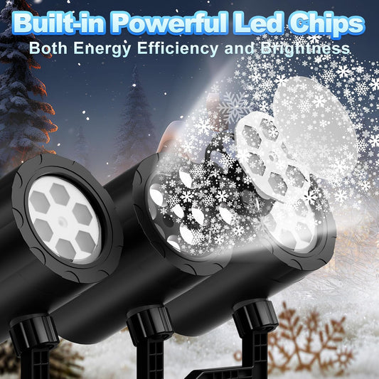 WinterScene Outdoor LED Snow Projector with Three Mounting Modes, IP65 Waterproof Housing and 33ft Range for Patio Parties and Backyard Christmas