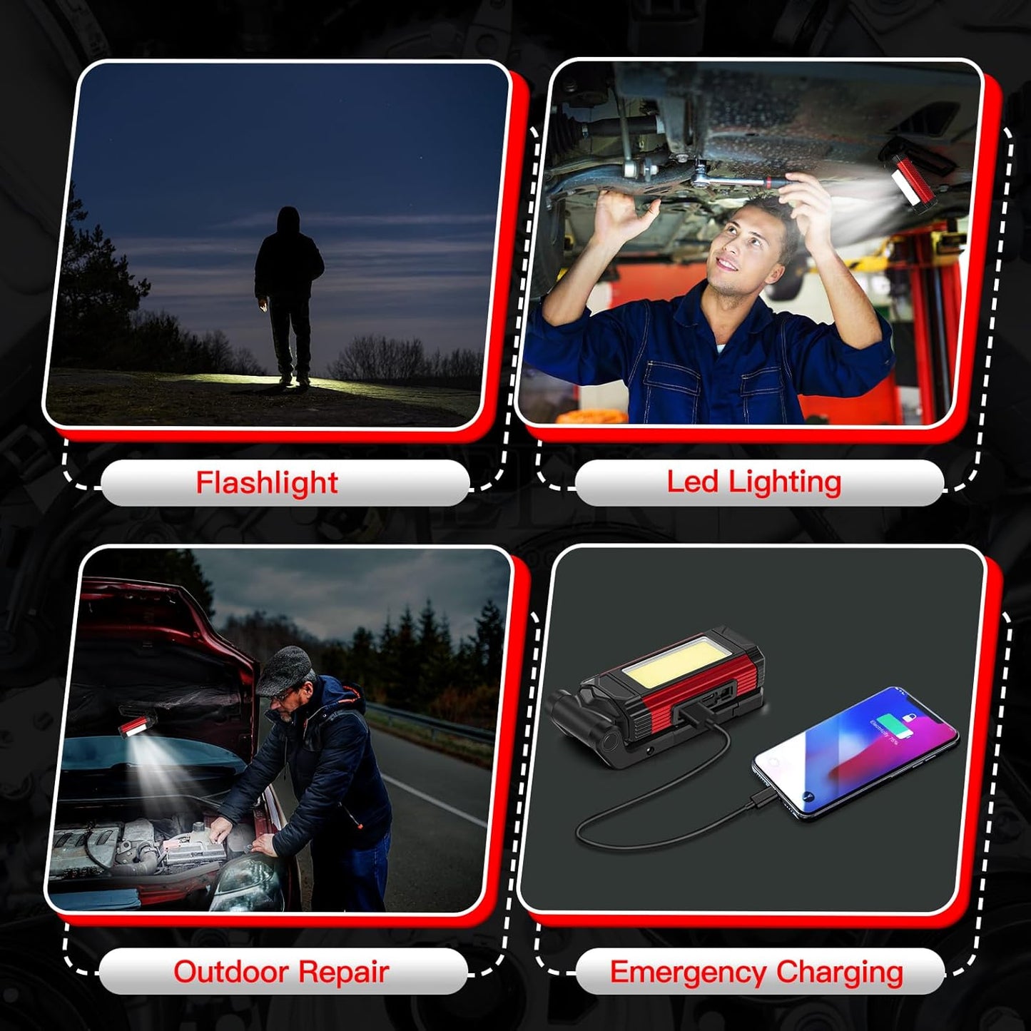 YiaMia Portable Work Light 2 Pack – Emergency Lantern for Car Breakdowns and Storms, Waterproof with 1000-Lumen Beam