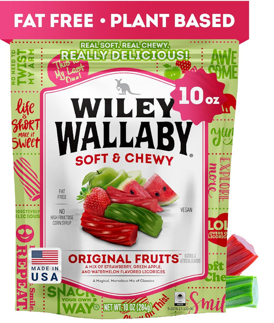 10 oz bag of soft and chewy licorice twists in original mixed fruit flavor (strawberry, green apple, watermelon)