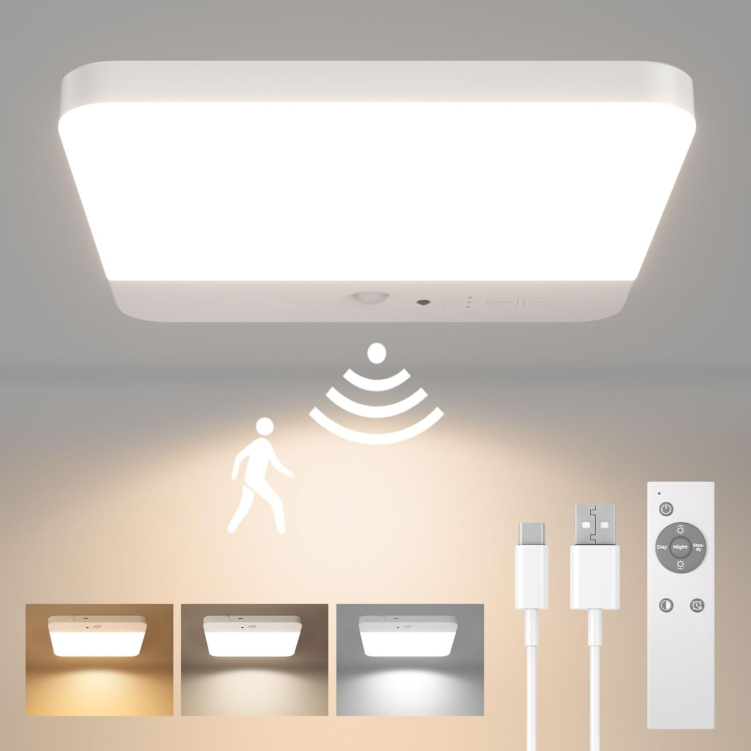 120° motion sensor with day, night, and steady modes detecting motion 3-16ft away
