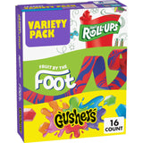 Fruit Roll-Ups, Fruit by the Foot & Gushers Snack Variety – Lunchbox Stuffer for Kids, Single-Serve Pouches, 16 Ct