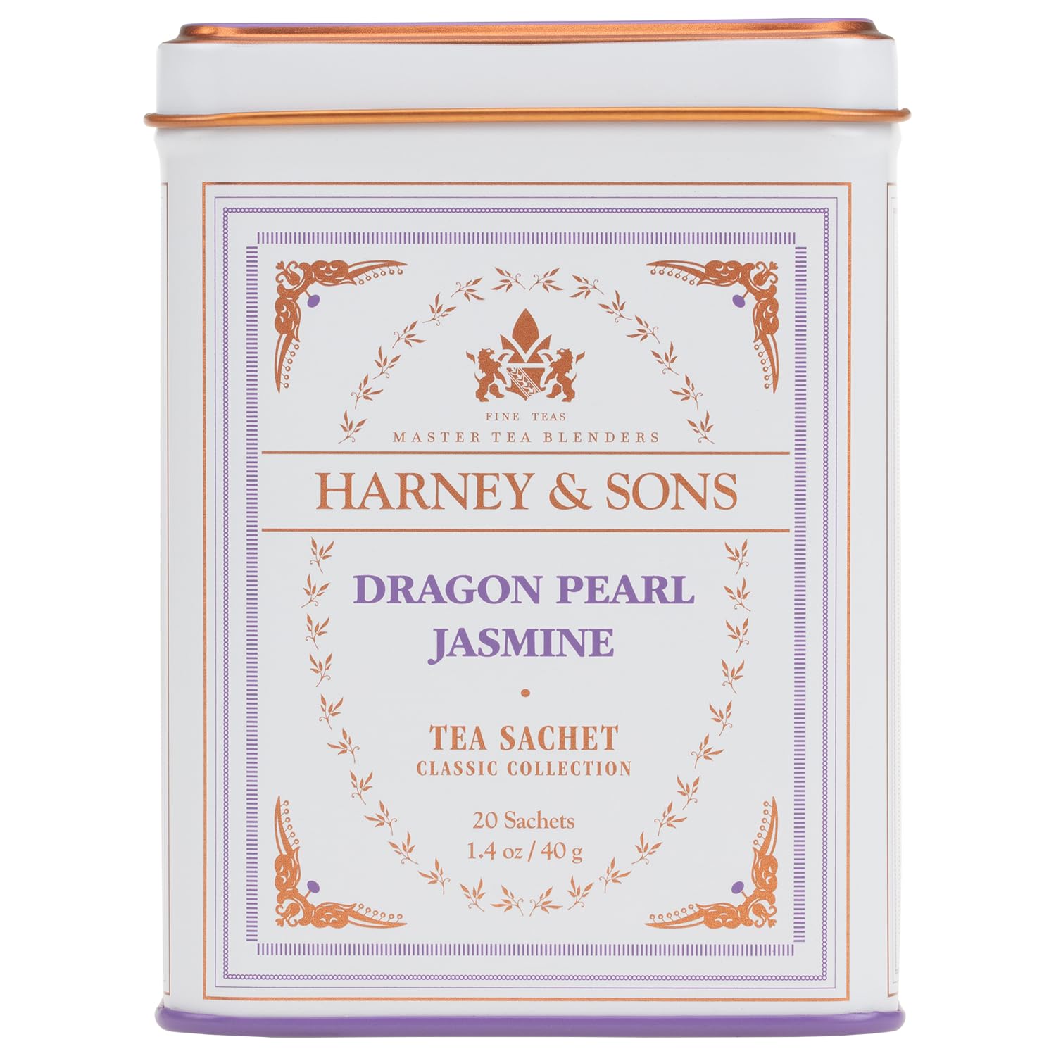20 individually portioned jasmine tea sachets in a reusable tin