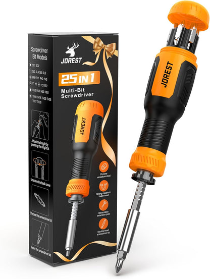 25-in-1 double-ended bit set including t10-t30 security torx, y1/y2, h3-h6 hex, ph0-ph3, sq1/sq2, sl3-sl6, and pz1/pz2