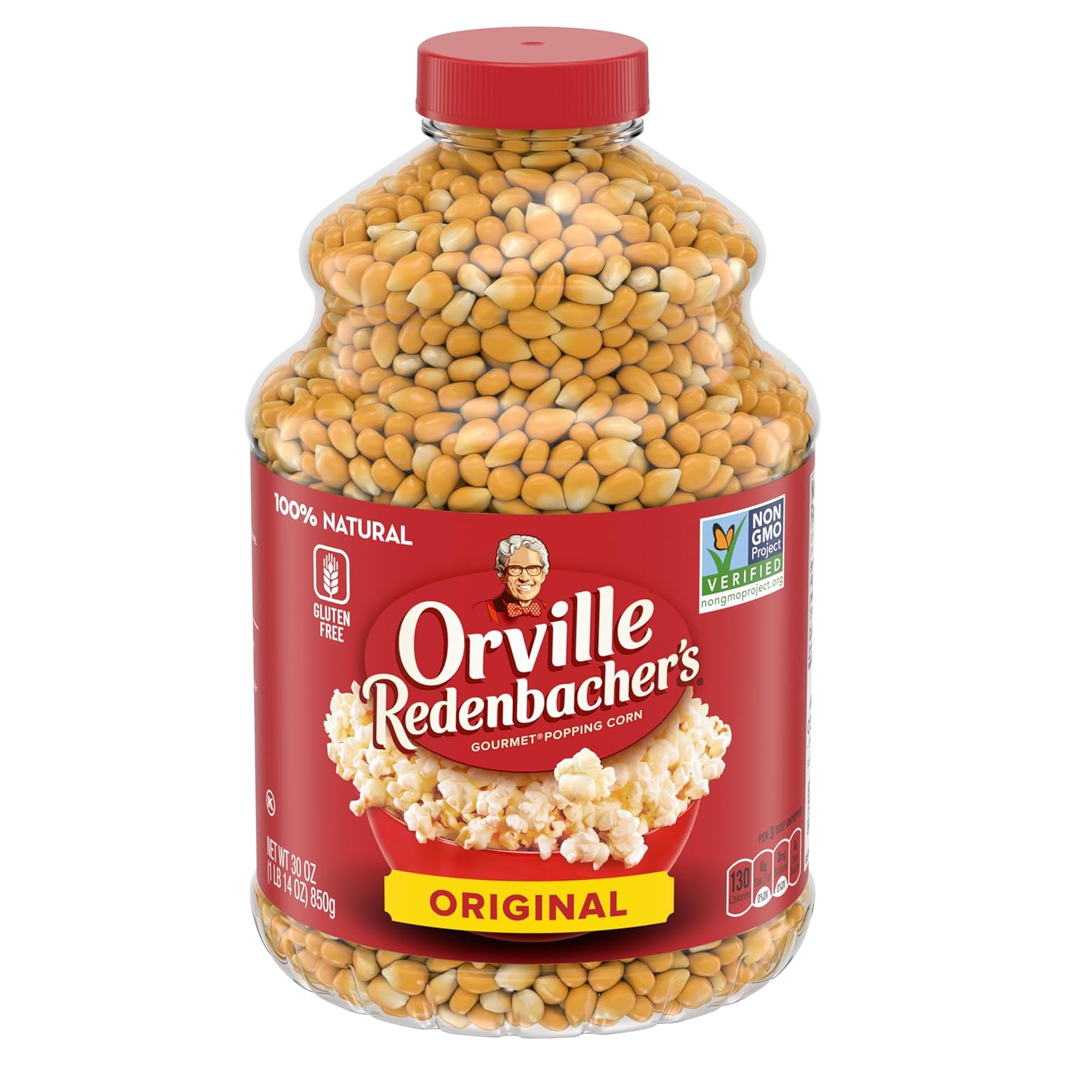 30 oz bulk jar of unpopped yellow gourmet popcorn kernels