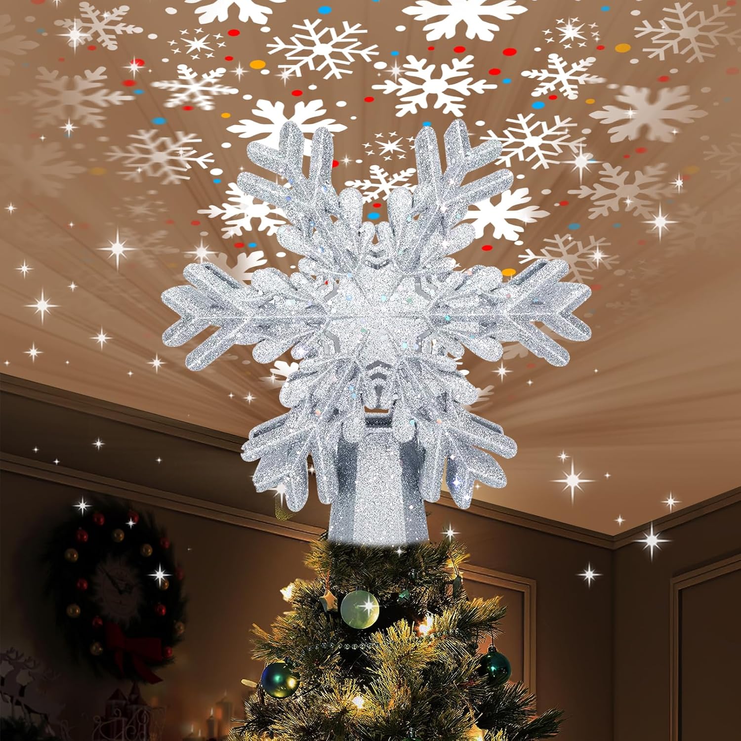3d hollow snowflake design with led projector lamp inside