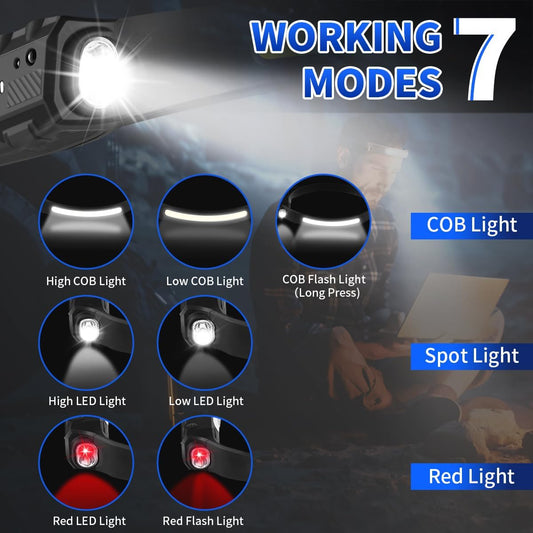5 light modes (cob high/low, xpe high/low, sos strobe) plus red-light option