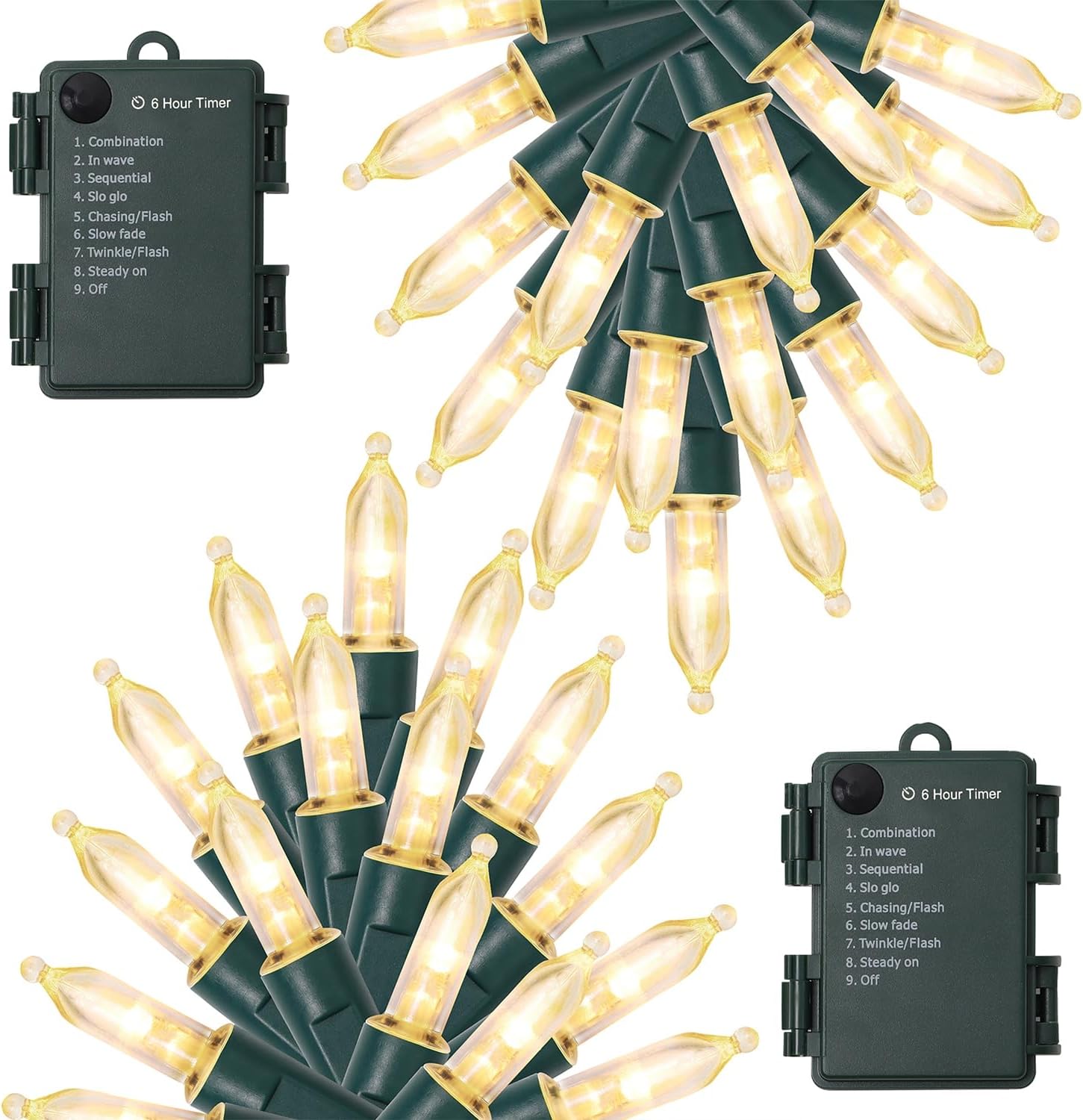 50 micro-led bulbs on 16 ft green-coated wire (2-pack = 100 leds, 32 ft total lit length)
