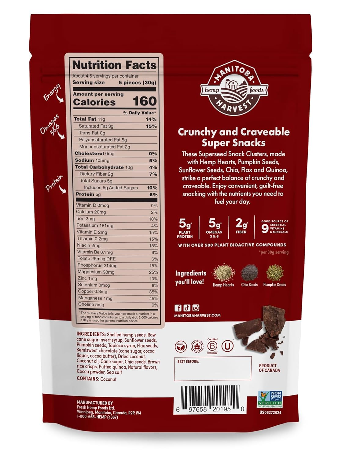 5g combined omega 3 and omega 6 fatty acids per 30g serving