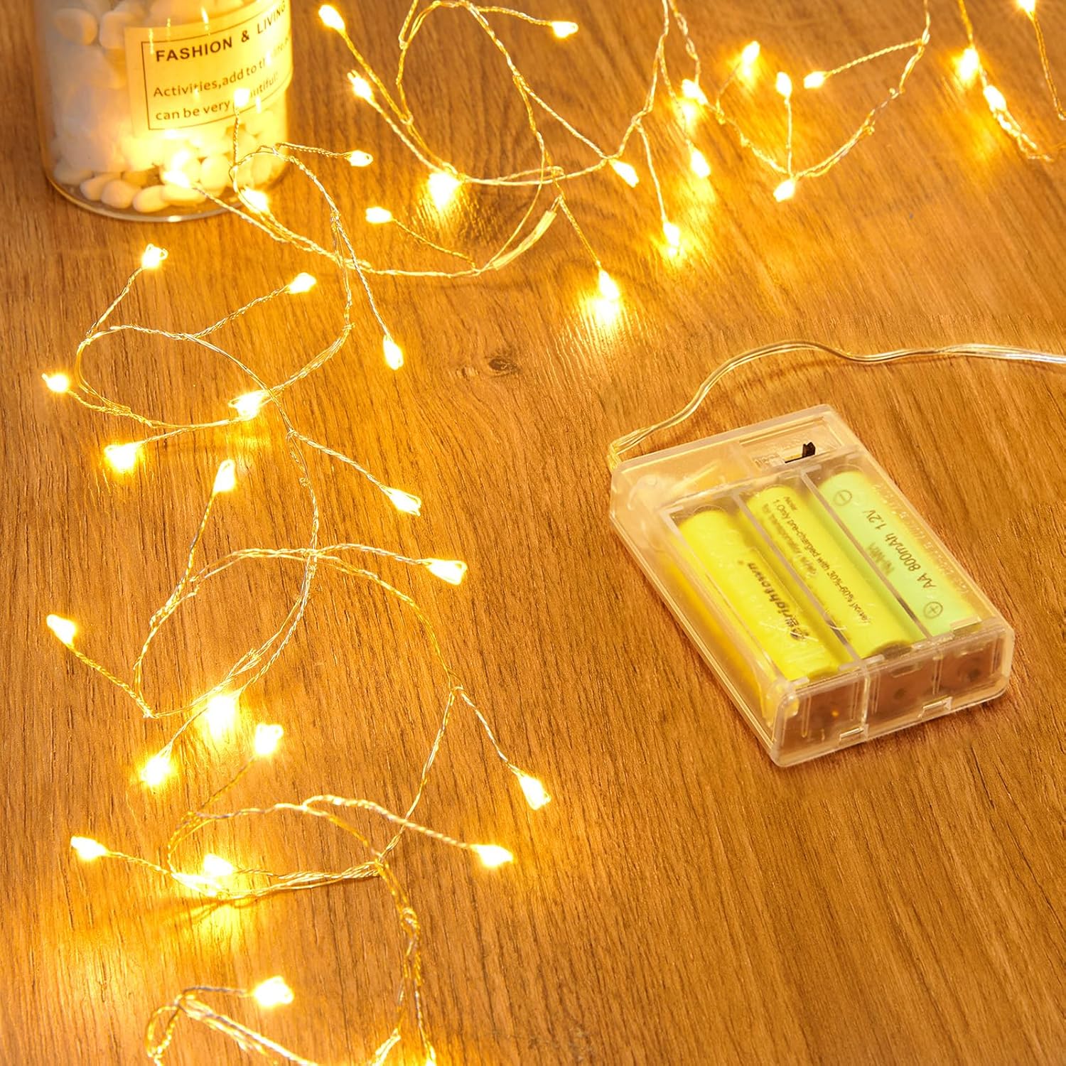 60 bright leds on 5 feet of flexible silver copper wire with 1-inch bulb spacing