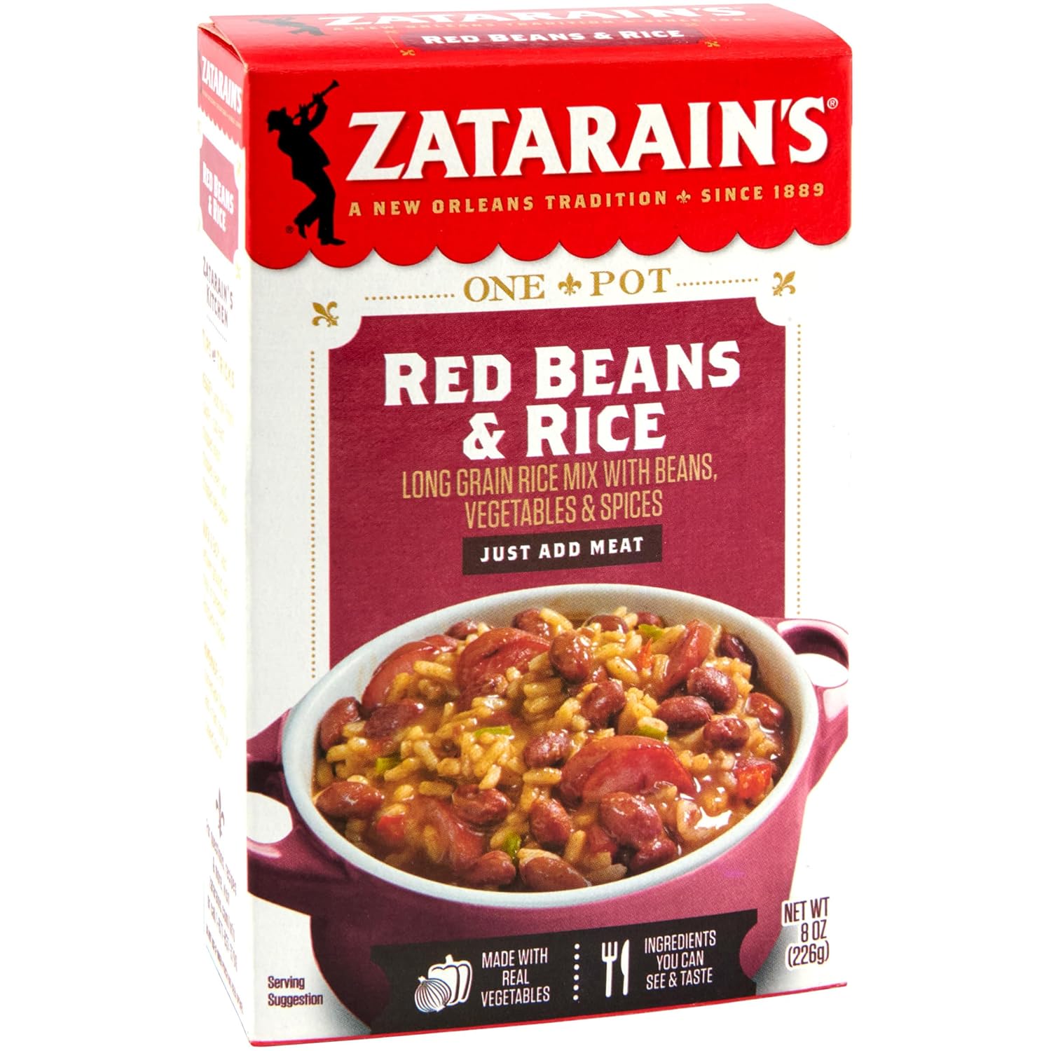 8 oz dry mix box containing enriched long grain parboiled rice and red beans