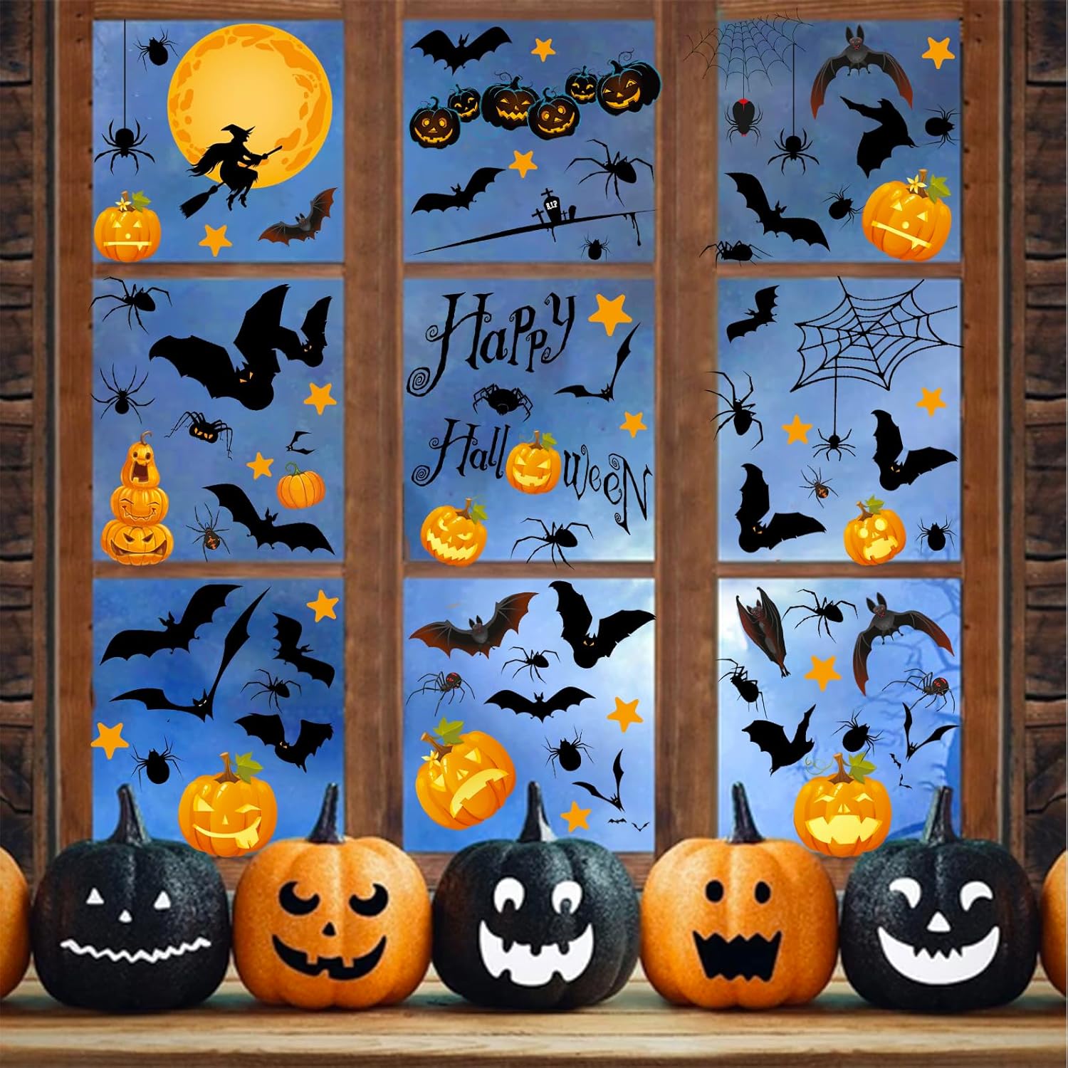 9-piece themed set with pumpkins, spiders, and bats motifs
