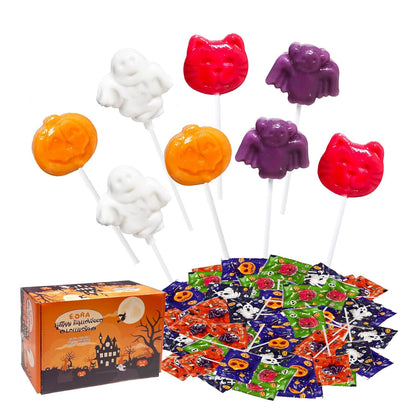 Allergen Free Halloween Lollipops for Children with Sensitive Tummies, Individually Wrapped Monster Shaped Suckers 42 Pack for Trick or Treat and Birthday Loot Bags