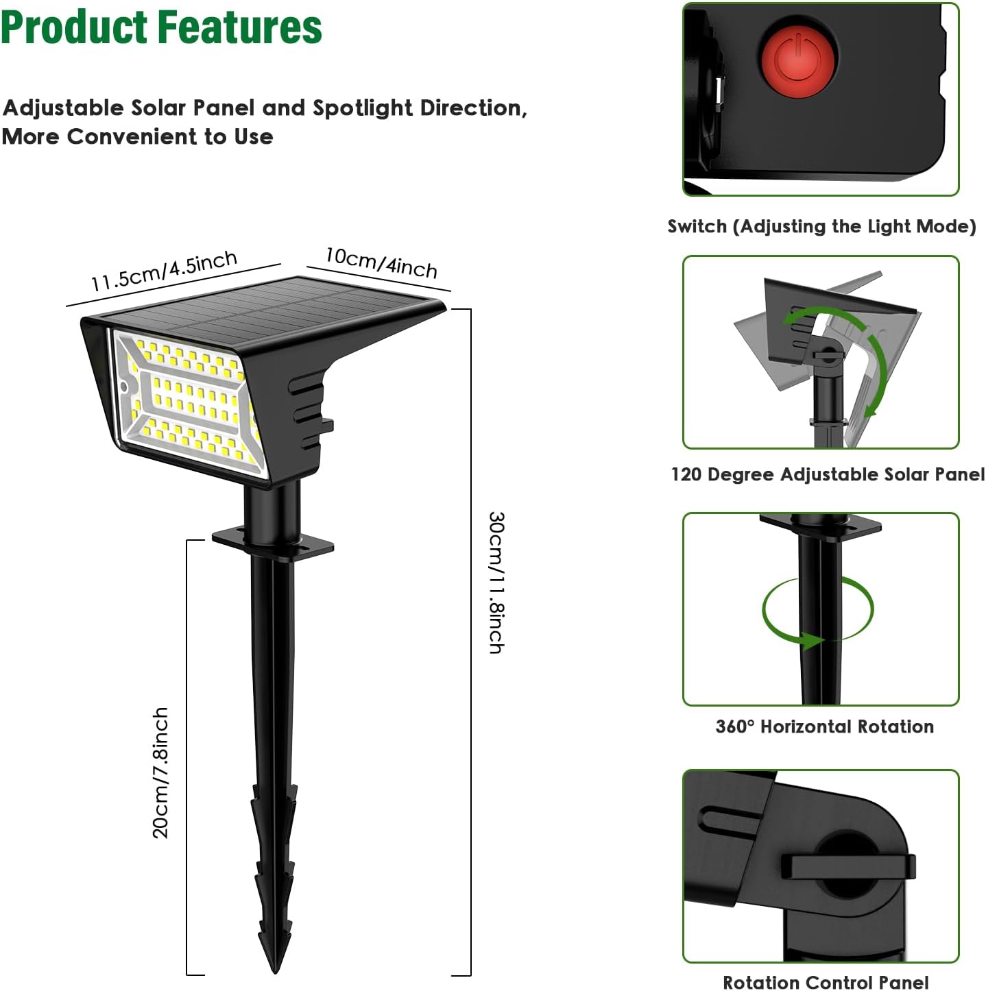 Aogek Solar Landscape Spot Lights for Open-Air Patio and Walkway Use — 700 Lumen Dusk-to-Dawn Auto On/Off, 4 Pack