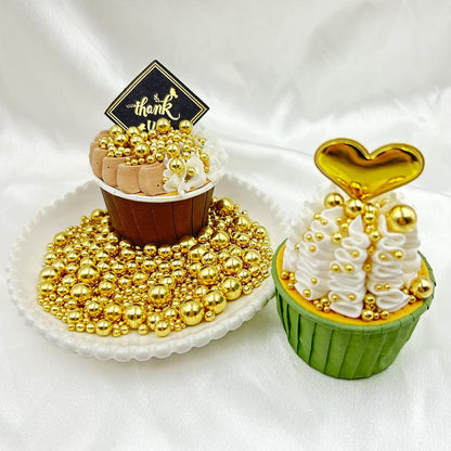 Artisan Gold Pearl Cake Decorations – Multi-Size Shimmer Sprinkles for Luxury Bridal Showpieces and Fine Pastries